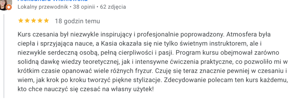 Indywidualny kurs stylizacji włosów, opinia